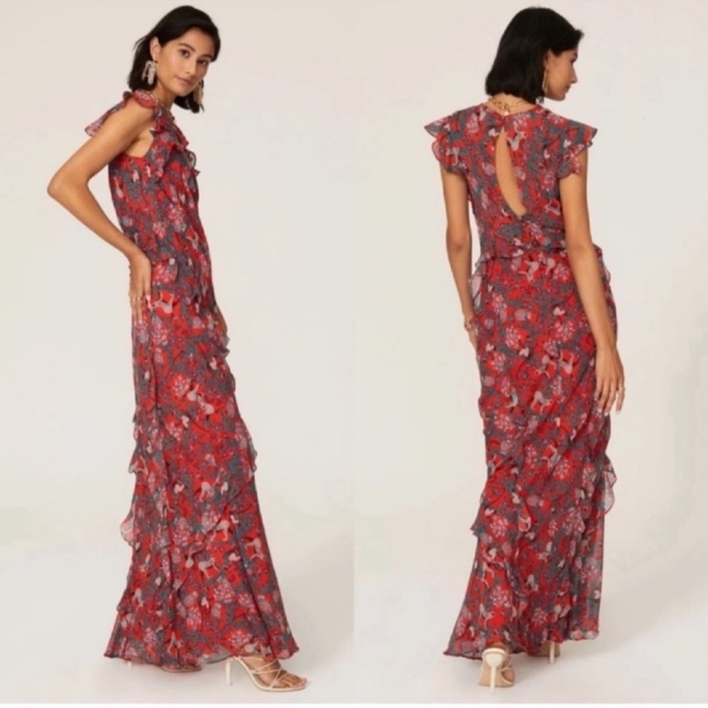 SALONI Tamara B Maxi Dress Gown in Ruby Jungle Monkey Size US 2 - Picture 5 of 13